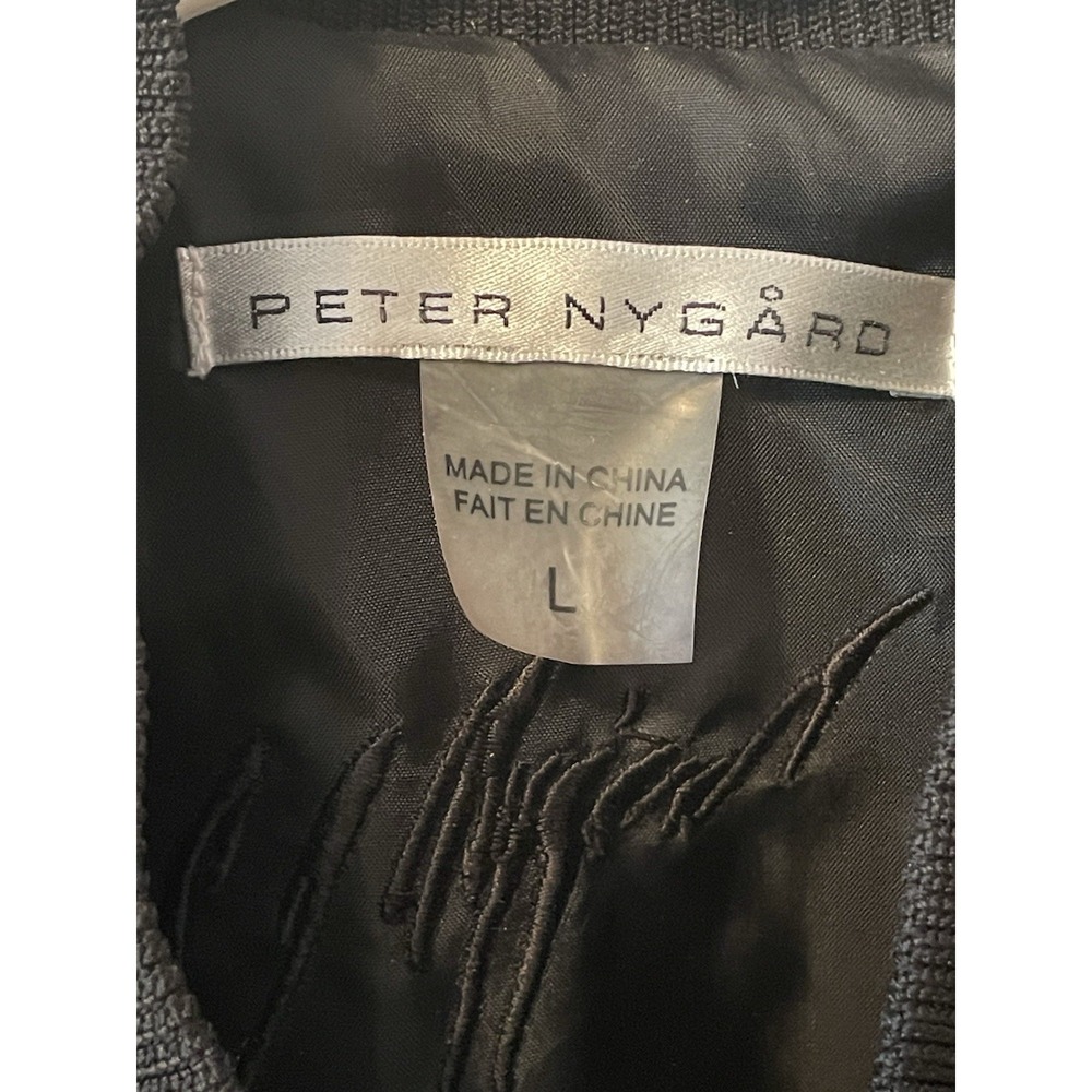 Peter Nygard Womens Black Leather Studded Ruched Knit Bomber Jacket Size L Edgy - Picture 3 of 10